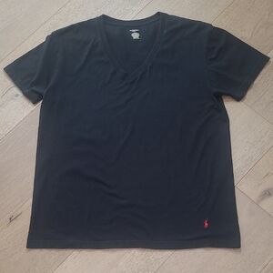 EUC Polo Ralph Lauren V-Neck Tee Women's sz L Black 100% Cotton Short Sleeve Top